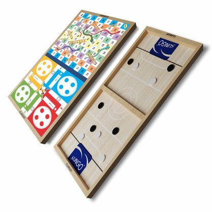 3-in-1 Wooden Slingo Game with Ludo & Snakes and Ladders | Family Board Game for Kids & Adults