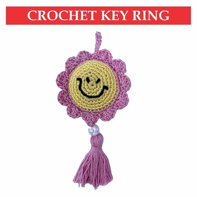 Handmade Smiley Crochet Key Ring