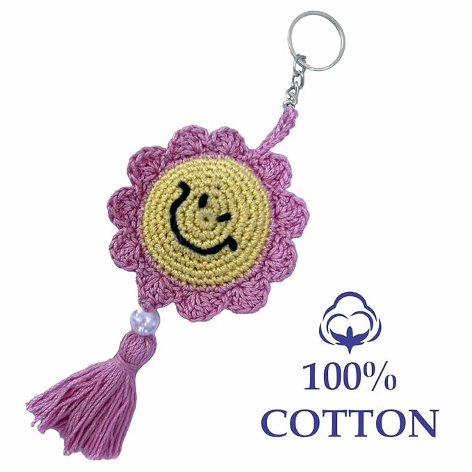Handmade Smiley Crochet Key Ring