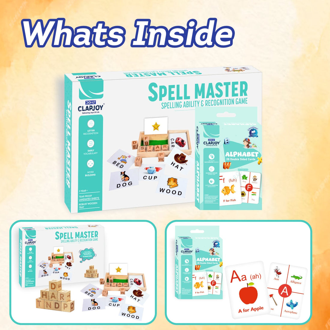 Wooden Spell Master and Alphabet Flash Card Combo