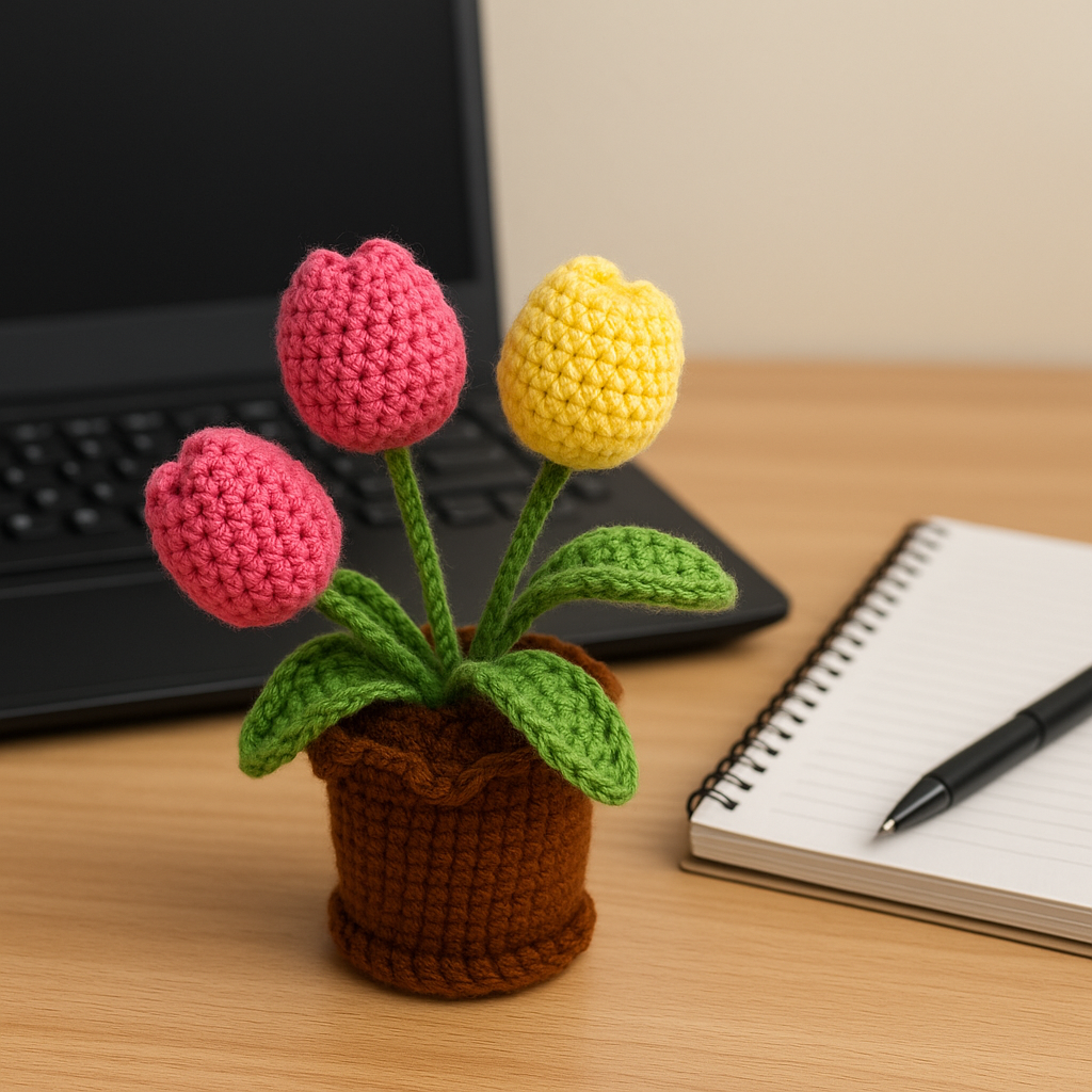 Crochet 3-Tulips Flower Pot
