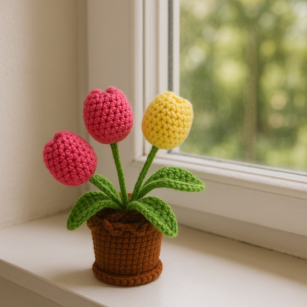 Crochet 3-Tulips Flower Pot