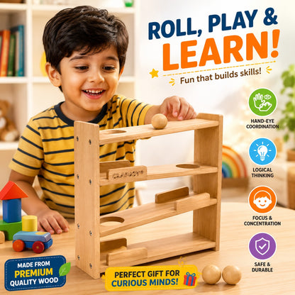 Wooden Ball Tracker Toy for Kids | Montessori Rolling Ball Ramp for Toddlers | Early Learning Educational Toy
