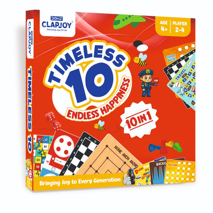 Timeless 10 Classic Family Board Games Gift Box Collection - Ludo, Chess, Snake ladder, Checkers and others