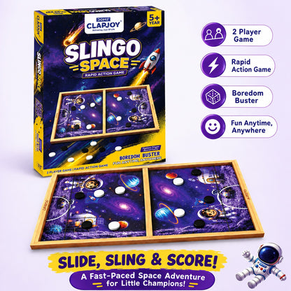 Slingo Space String Hockey Game for Kids | Rapid Action 2-Player Wooden Board Game | 4+ Years