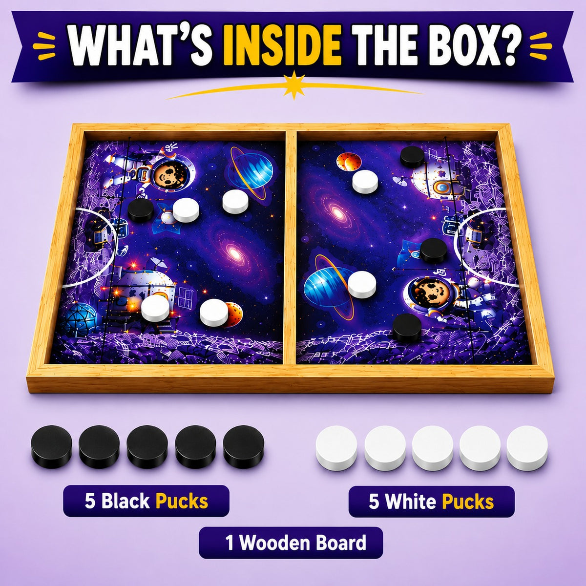 Slingo Space String Hockey Game for Kids | Rapid Action 2-Player Wooden Board Game | 4+ Years