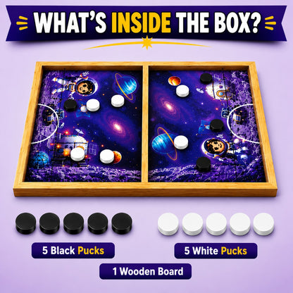Slingo Space String Hockey Game for Kids | Rapid Action 2-Player Wooden Board Game | 4+ Years