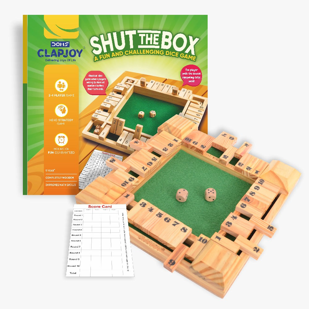 Shut The Box Wooden Dice Game | 4 Player Family Strategy & Math Game for Kids 5+ & Adults | 12 x 12 Inch