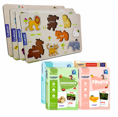 Wooden Learning Set | Flash Cards + Sorting Tray (Combo)