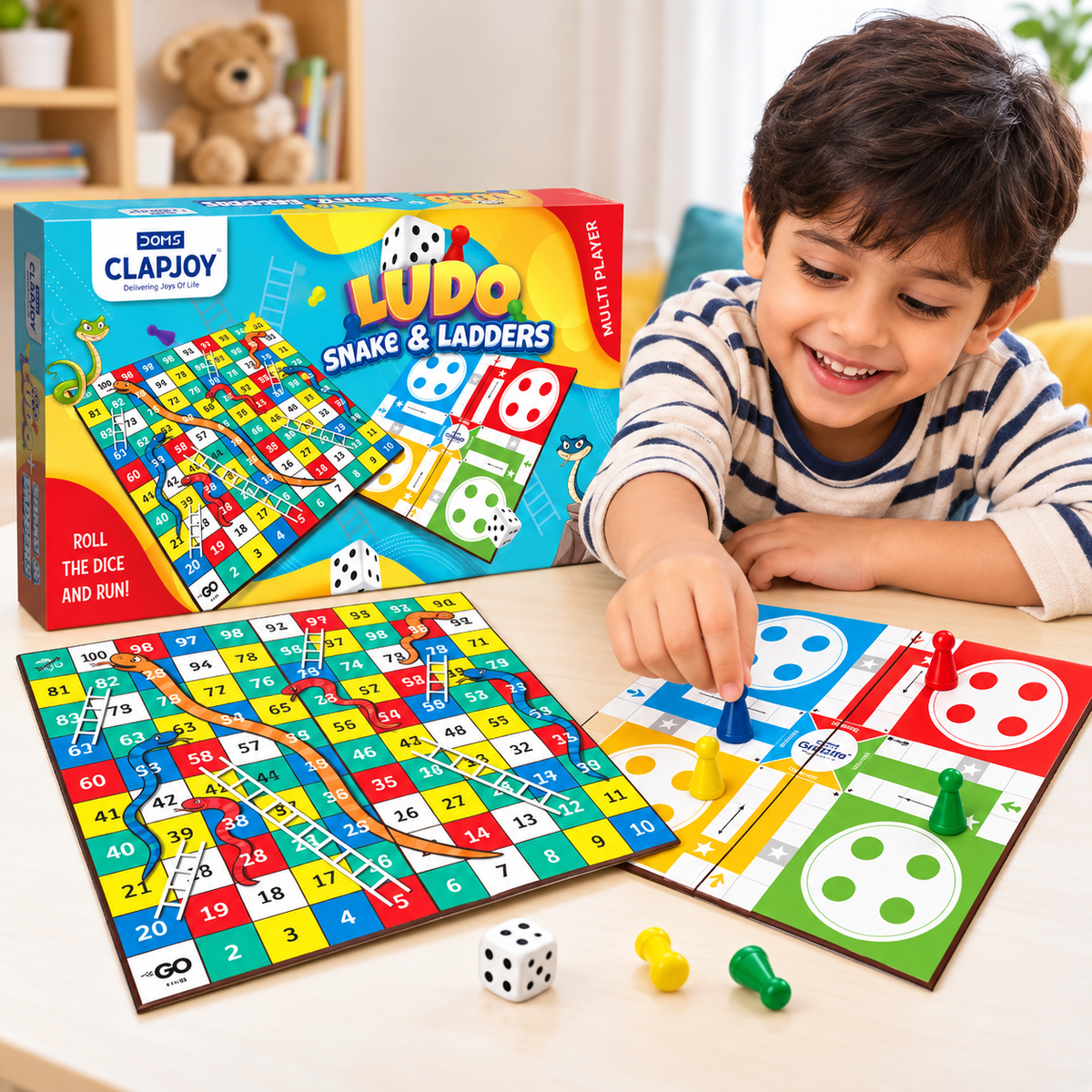 2-in-1 Ludo & Snakes and Ladders Board Game for Kids & Family