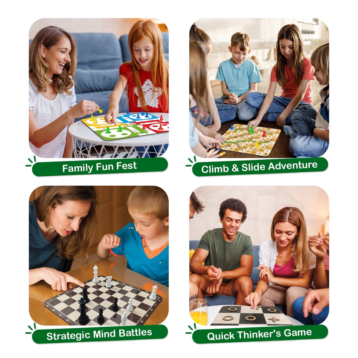 Wooden Classic 4-in-1 Board Game Set | Chess, Ludo, Snakes & Ladders, Tic Tac Toe