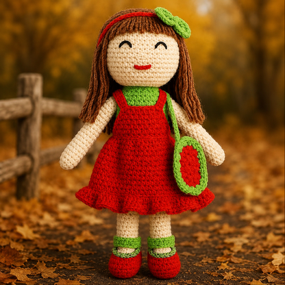 Crochet Handmade Doll Toy with Removable Dress | Soft Cotton Knitted Doll for Girls | Pretend Play, Gift & Room Decor (Red Dress Doll)