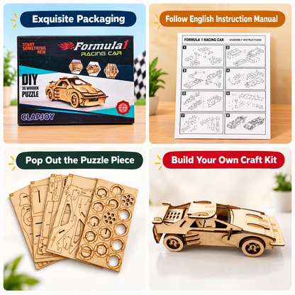 Wooden Car 3D Puzzle – Formula 1 Racing Car DIY Building Kit