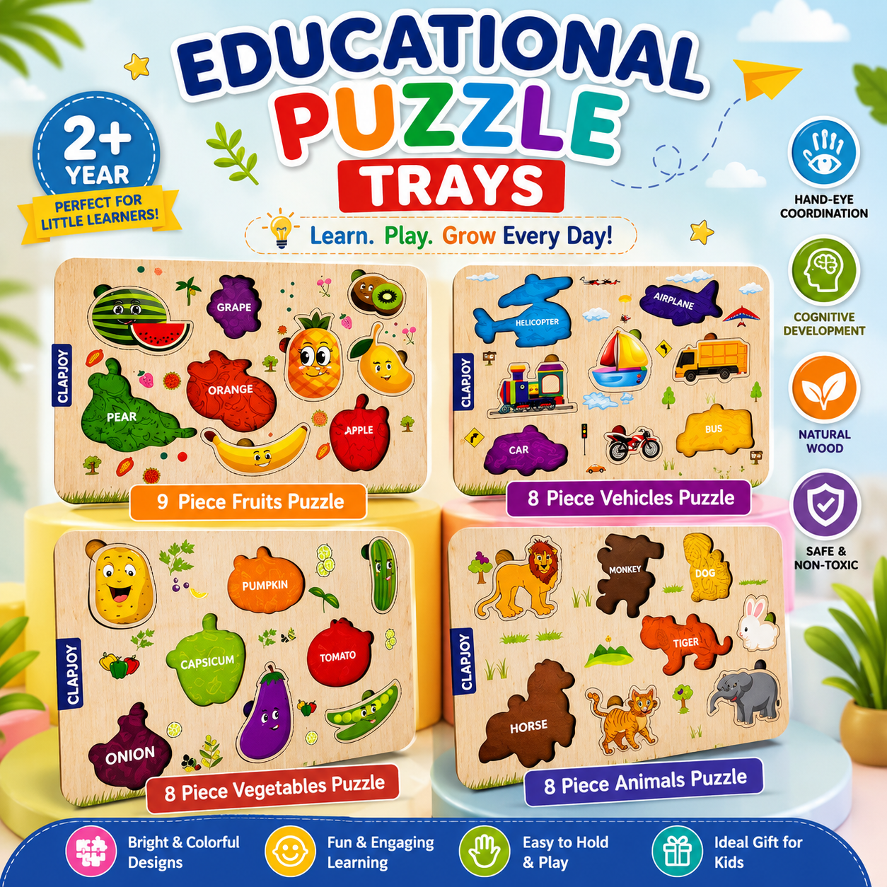 Wooden Learning Educational Board Combo