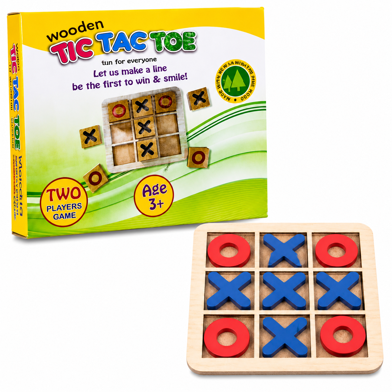 Wooden Tic Tac Toe Game for Kids | Classic X & O Strategy Board Game | 2 Player Family Game | Age 3+
