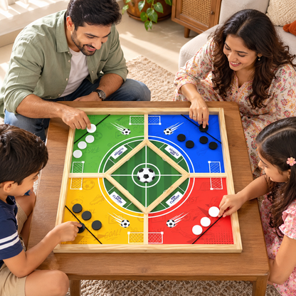 Wooden String Hockey Game 4 Players + Ludo Board Game Kids & Adults – 59 × 59 cm