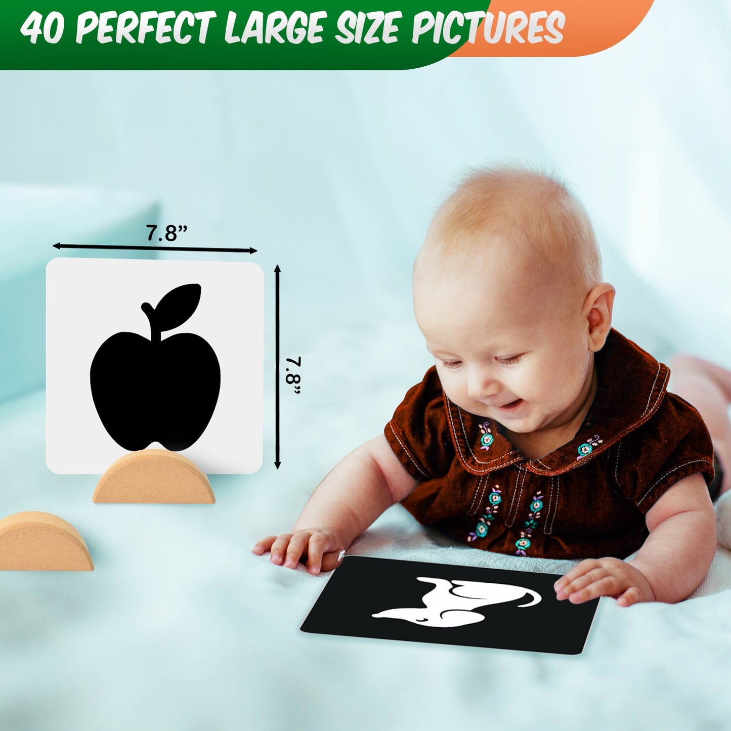 Clapjoy New Born Black & White Flash Card with 2 Wooden Stands | 0-12 months