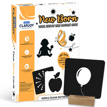 Clapjoy New Born Black & White Flash Card with 2 Wooden Stands | 0-12 months