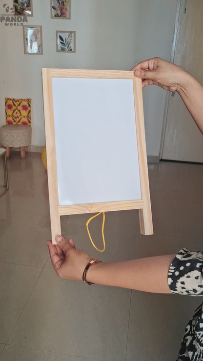 Abhyasam 2-in-1 Double-Sided Wooden Easel Board for Kids | Chalk, Duster & Marker Included | Age 3+