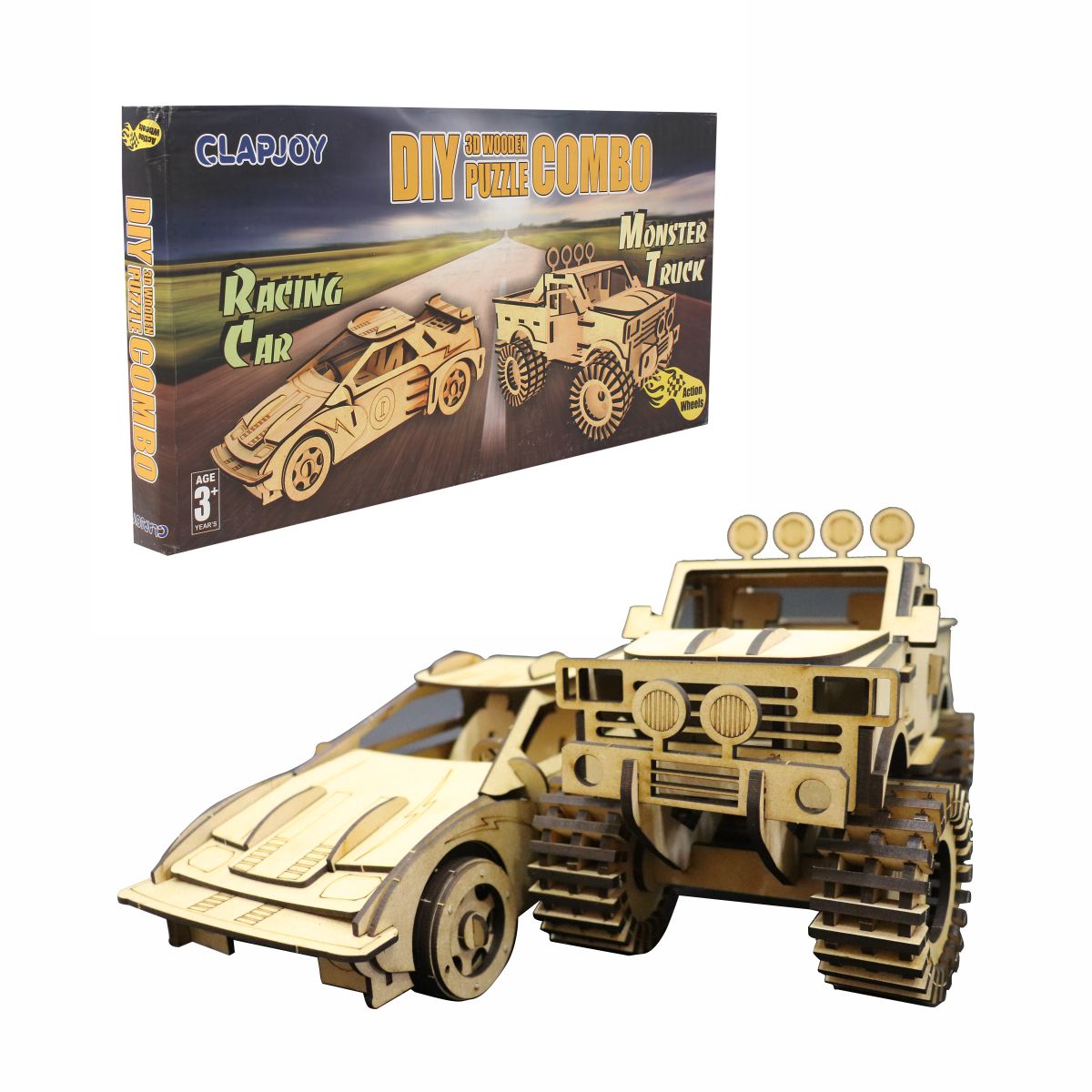 ClapJoy 3D Wooden Puzzle Racing Car and Truck Combo for kids for age 6 years and above
