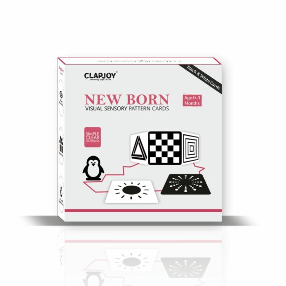Clapjoy Black and White Flash Cards with Jacket for Infant Babies for Age 0-6 Months |Montessori Sensory Cards| Best Gift for New Born Babies